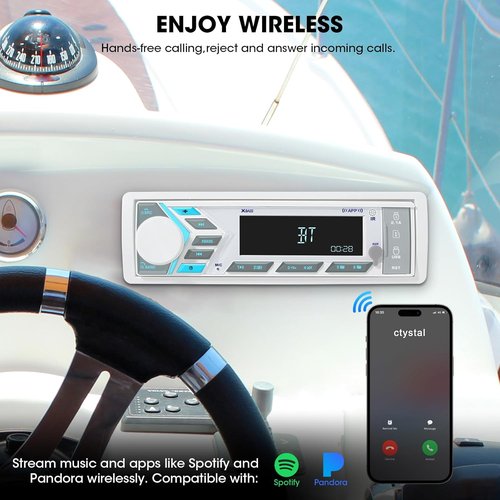 Bluetooth Marine Stereo Single Din - Boat Radio Receiver - Digital LCD Screen AM FM USB 2.1 A Charging AUX-in 4 Volts Preamp Outputs 2 Subwoofer Ports Remote Control