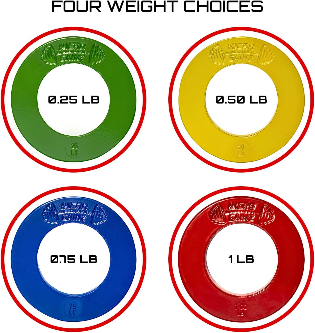 Micro Gainz Calibrated Fractional Weight Plates Set, 8 Piece Olympic Weight Plates Set with Bag, Designed for Olympic Barbells for Strength Training and Micro Loading, Made in USA