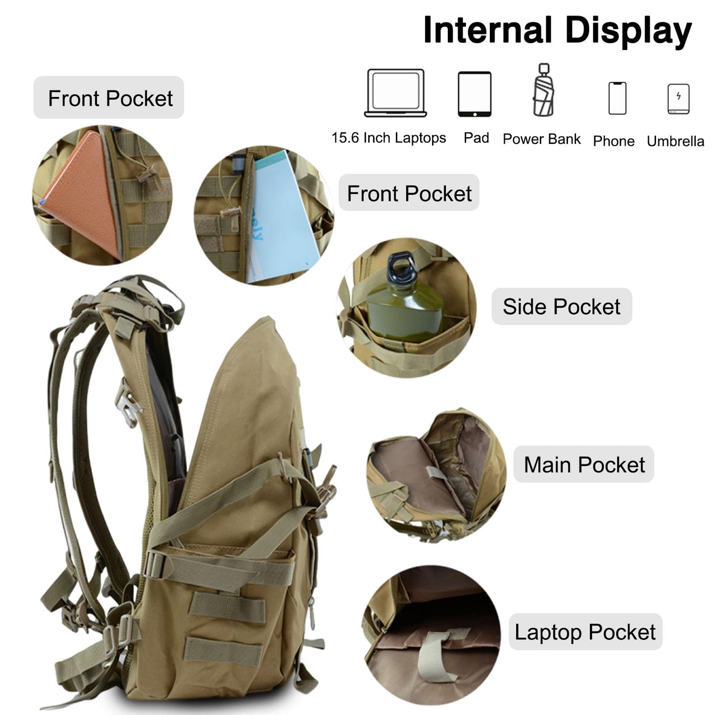 FANDARE Military Tactical Backpack Waterproof Heavy duty 3 Day Assault Pack Molle Bag Backpacks Army Daypack for Men Tactical Laptop Bug Out Hiking Rucksack