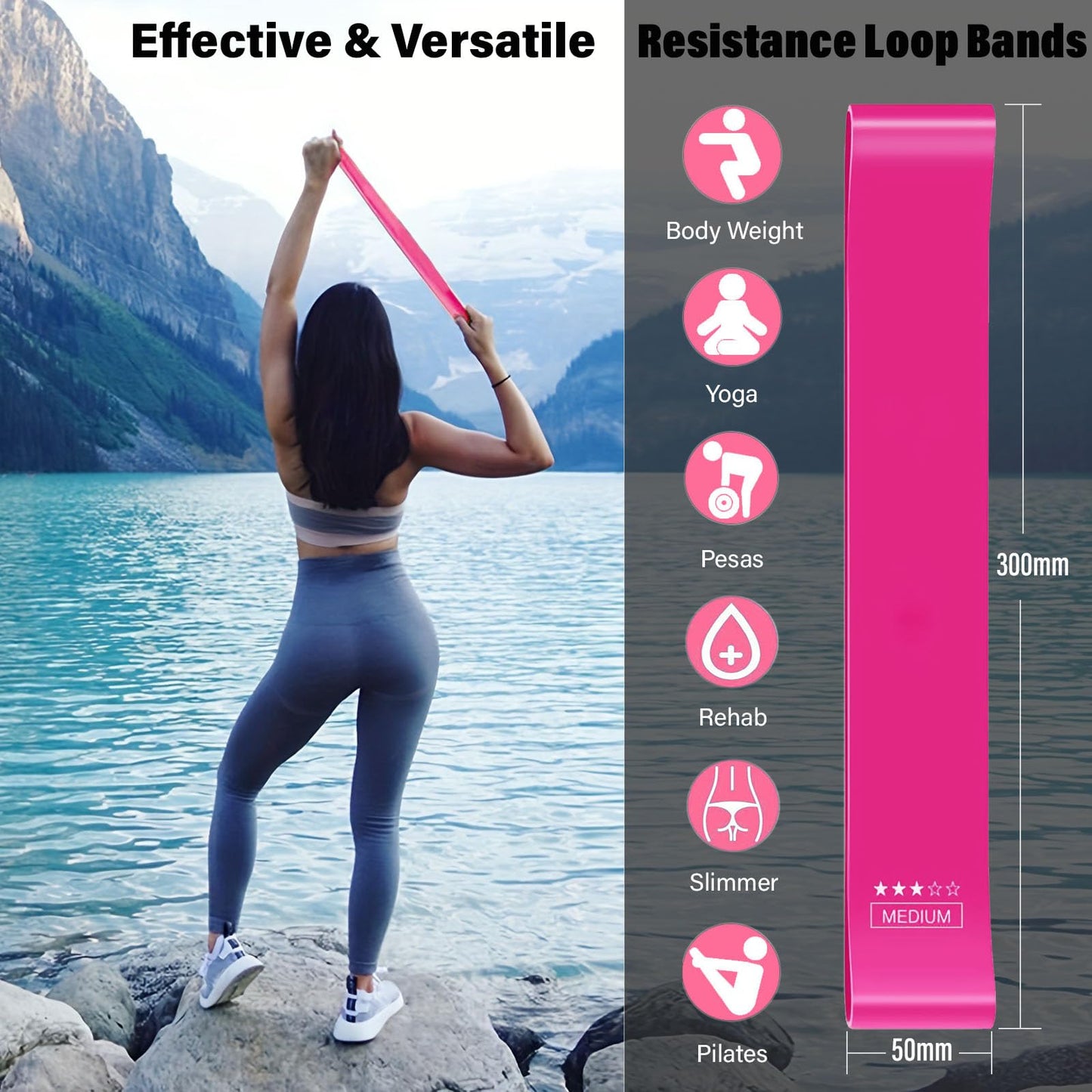 FTTYONE Set of 5 Resistance Bands for Working Out, Different Levels Elastic Band for Home Gym Long Exercise Workout, with Carrying Bag