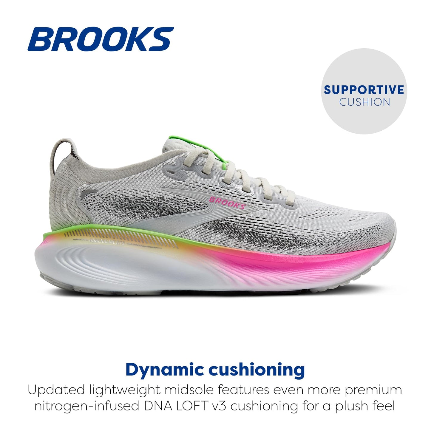 Brooks Women’s Adrenaline GTS 25 Supportive Running & Walking Shoe - Oyster/Pink/Green - 8.5 Medium