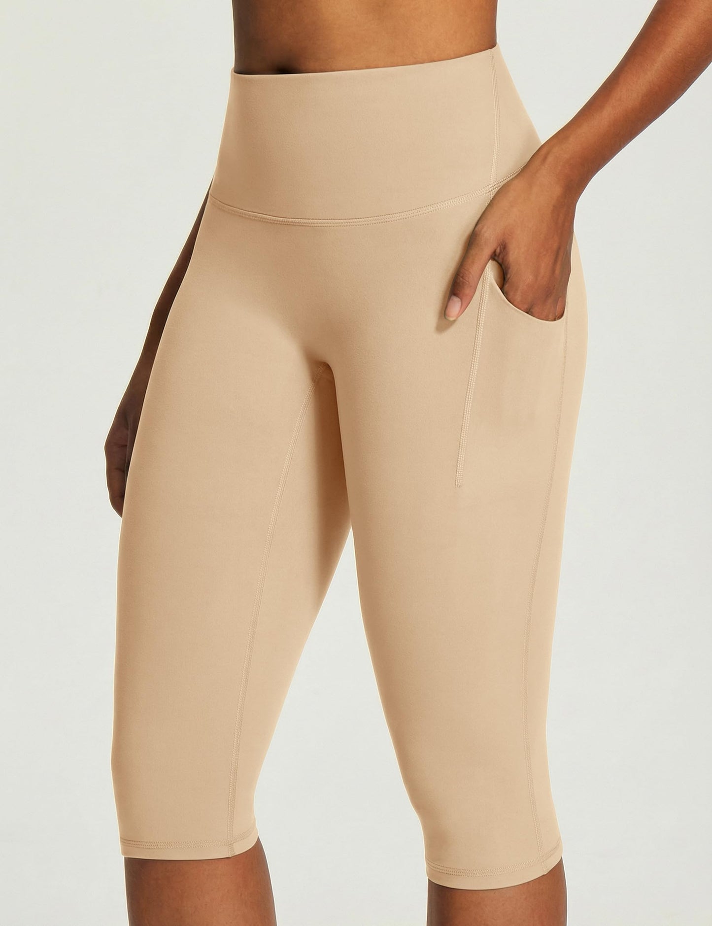 IUGA Capri Leggings for Women with Pockets Women's High Waisted Knee Length Capris Compression Yoga Pants Workout Leggings Khaki
