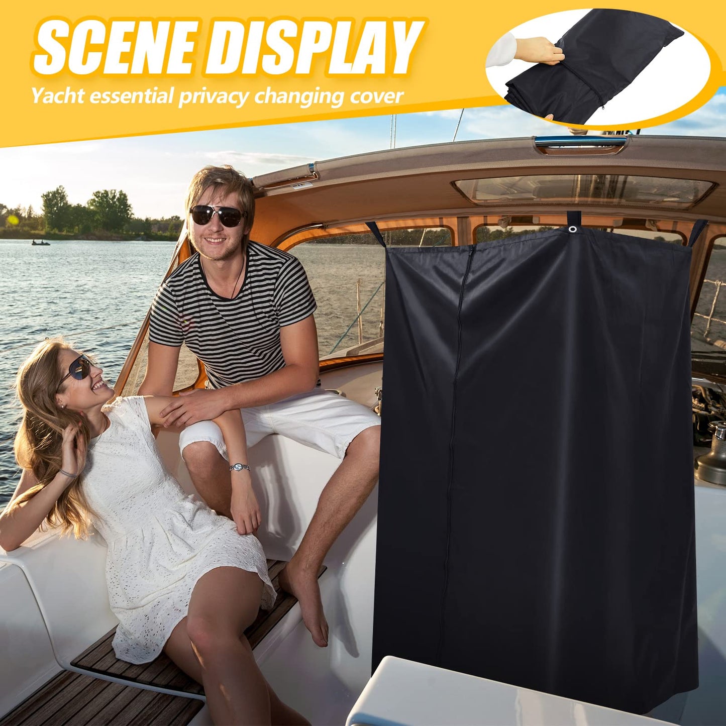 Boats Privacy Curtain Changing Room with Bag Portable Privacy Tent Easy Up Pontoon Enclosure Partition for Pontoons Boat Hanging Tent 27" W x 30" D x 72" H(Black)