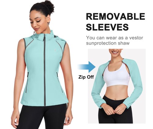 Little Donkey Andy Women's Lightweight Waterproof Cycling Jacket with Removable Sleeves & Hood for Biking Running Golf Blue Glow XS