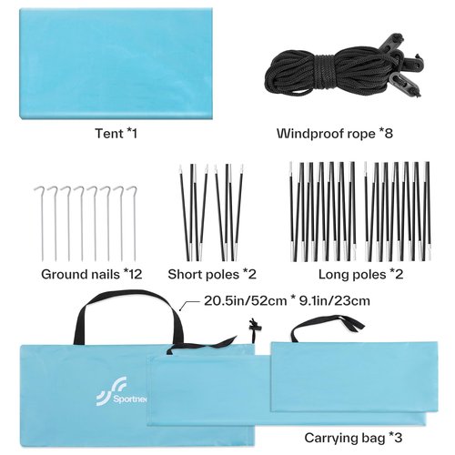 Sportneer Beach Tent Sun Shelter: UPF 50+ UV Protection Beach Canopy Tent Sun Shade for 2-3 Person, Easy Set Up Canopy with 8 Wind Ropes and 12 Ground Stakes, Size 96.5''x55.7''