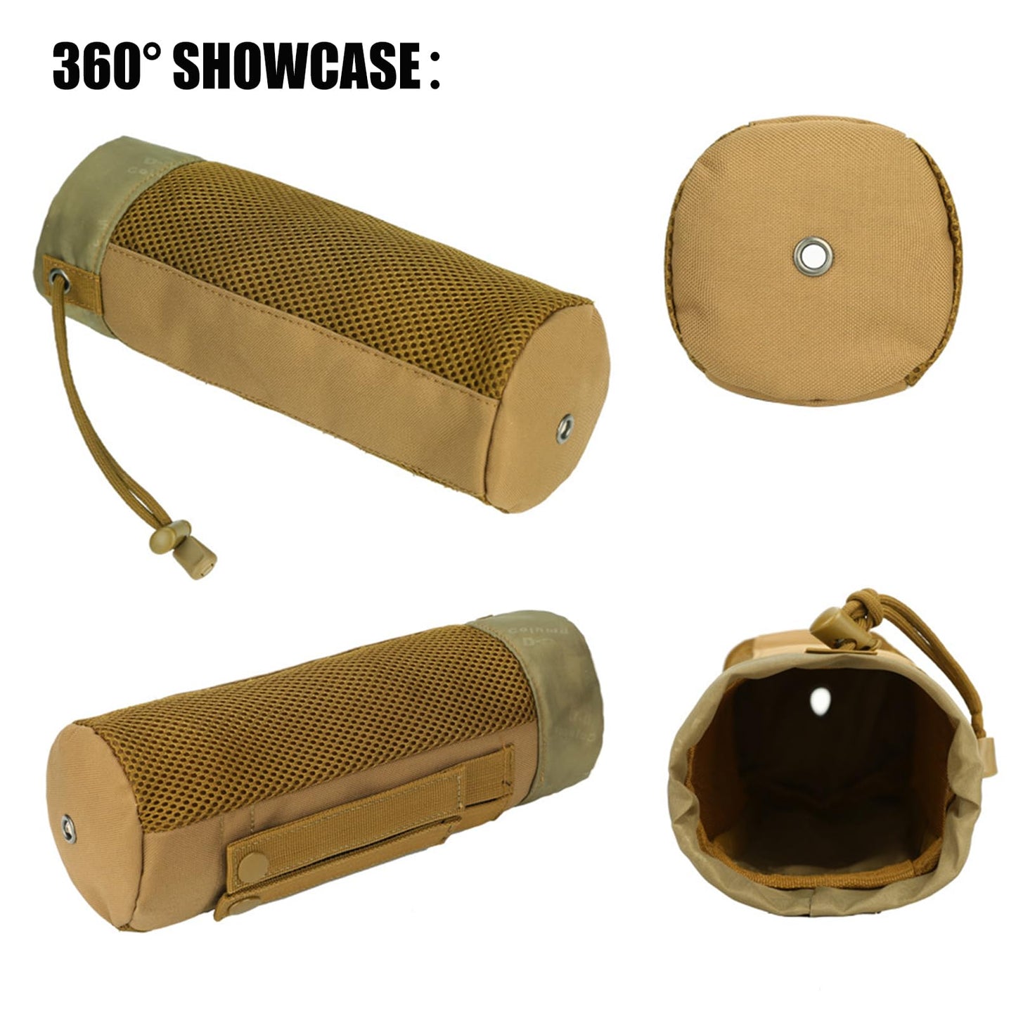 GGYCOB Water Bottle Holder Tactical Pack Molle System Travel Bag Hydration Carrier with Drawstring Open Top Nylon Waterproof (Wolf Brown)