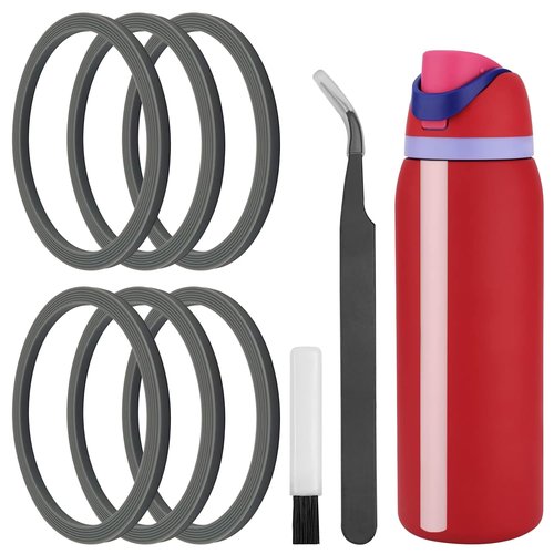 AYWFEY 6 Pcs Water Bottle Gasket Replacement for Owala FreeSip, with Cleaning Brush and Tweezers, Silicone Lid Seal O Ring Replacement Part Accessories Compatible with Owala Stainless Steel Cup, Gray