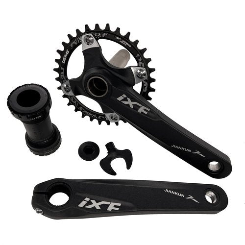 DECKAS 170mm Crankset, 104BCD 32T 34T 36T 38T Round Single Speed Narrow Wide Tooth Chainring and Crank Arm Set for MTB BMX Road Bicycle (Black 32T)