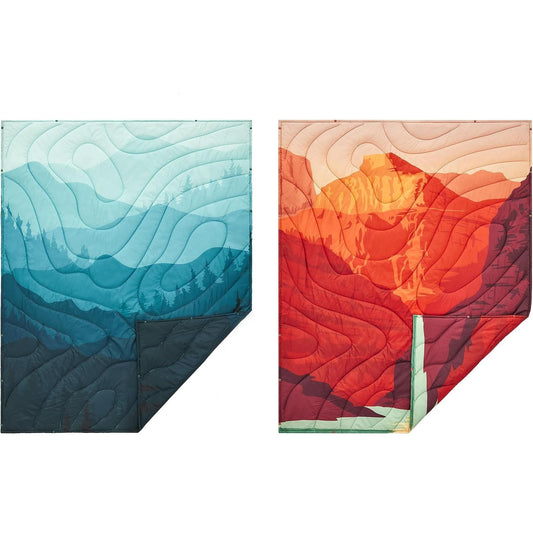 KingCamp Camping Blanket, Lightweight Stylish Printed Blanket Quilt | 79" x 57", Cyan and Orange Bundle