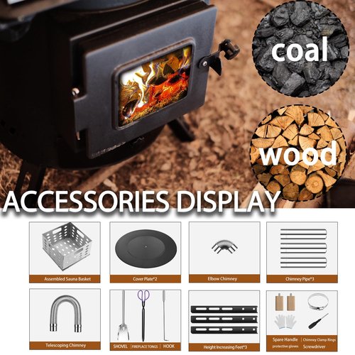 Multifunctional Enamel Wood Burning Stove,Portable Wood Stove - Tent Heaters for Camping,Cooking, Ice Fishing, RV Travel, Sauna | High-Temperature Enamel Rust-Proof | Large Capacity Firebox