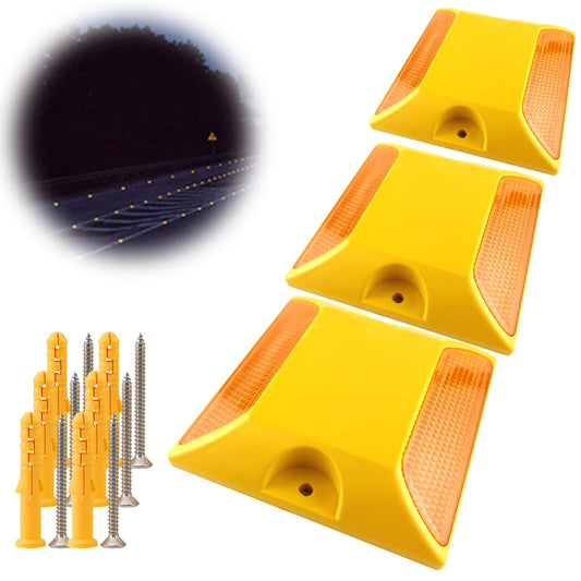 JUAWTYUK Road Reflectors 3-Pack 4x4 Inch with 3 Sets of Expansion Screws - Asphalt Studs for Speed Bumps, Sidewalks, Crossings, Freeways & Driveways