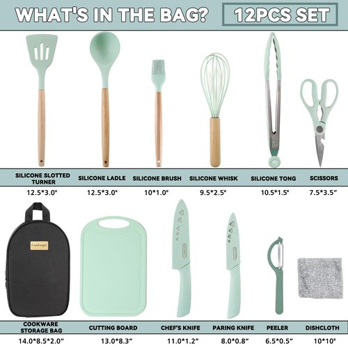 Camkinger Camping Accessories Kitchen Cooking Utensils Set - Portable Outdoor Camp Cookware Set, Silicone Camper Essentials Gear Must Have Supplies for Travel RV BBQ Grill Picnic Hiking