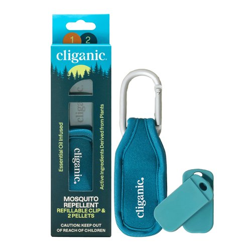 Cliganic Mosquito Repellent Pack (1 Clip + 2 Refill Pellets) - Natural DEET-Free, Essential Oil Infused
