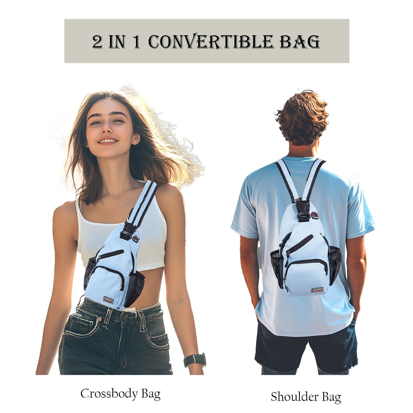 JENAGREEN Cross Body Bag Sling Backpack Bag,Crossbody Bag Chest Bag Casual Daypacks with Belt Waist Pack for Women Man