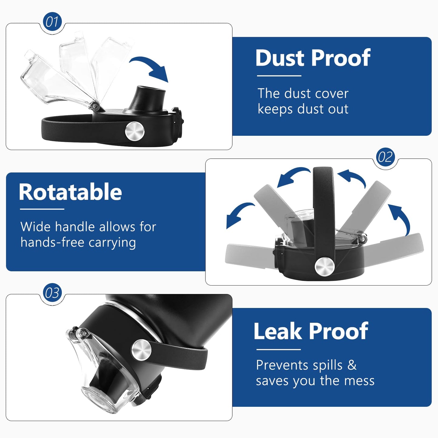 Auto Spout Lid for Hydro Flask Wide Mouth 12-64 oz Bottles, Flip Top Replacement Lid for HydroFlask Wide Mouth Bottles with Button Lock & Soft Handle