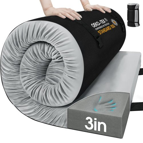 CYMULA Memory Foam Camping Mattress Pad,3 in Sleeping Pad for Camping,Non-Slip Bottom Floor Cot Mattress for Adults,Portable Roll up Mattress Pad Mat for Travel Hiking,Guest Bed Tent(Cot 72 * 24)