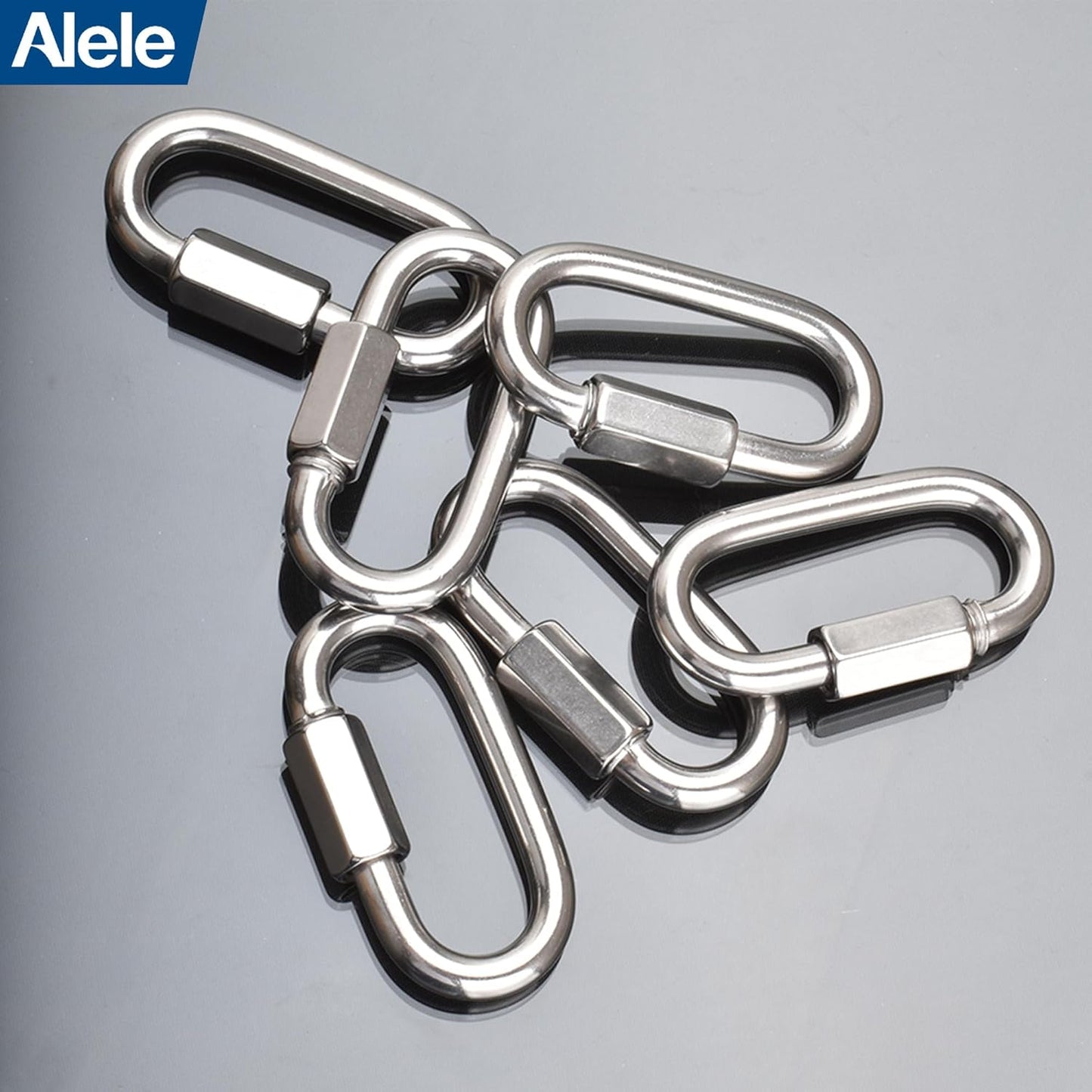 Alele D-Shape Locking Carabiner M4 Stainless Steel Quick Link Chain Connector Keychain Ring Buckle 10 Pack