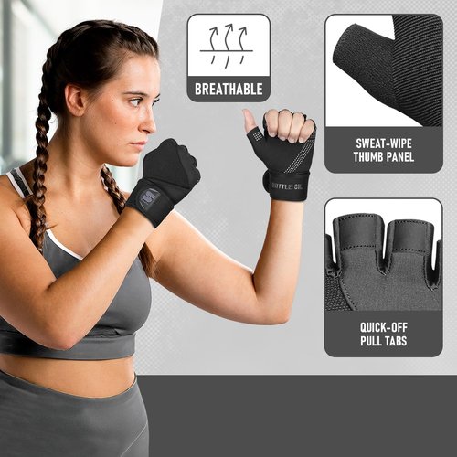 Stealth Sports Weight Lifting Gloves with Wrist Wrap Support Padded Palm Protection Exercise Gym Workout Gloves Men & Women Training Fitness Weightlifting Bodybuilding,E9(Black,S)