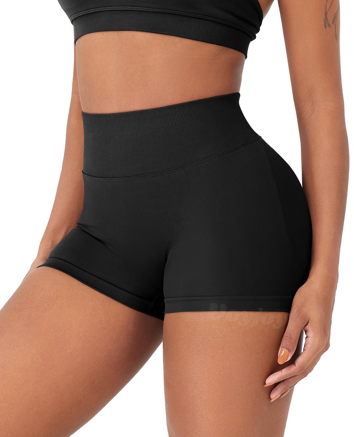 VOYJOY Women Workout Impact Shorts 2.5"/ 3.6"/ 4.5"/ 6" Scrunch Butt Lifting Gym Seamless Booty Biker Shorts Black