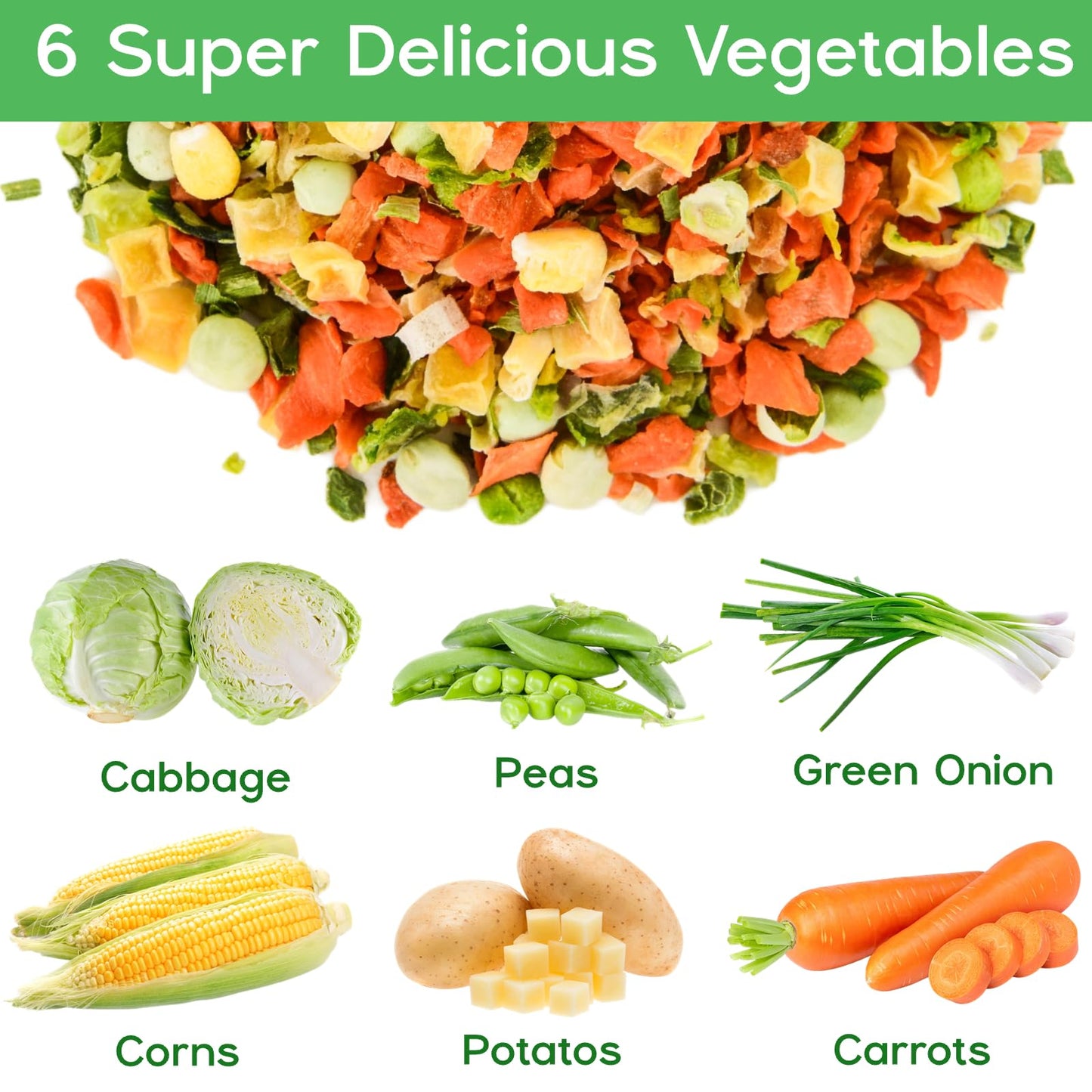 Freeze Dried Mixed Dehydrated Vegetables - 10.58oz Natural Ramen Toppings Vegetable Flakes, No Gluten& No Allergen, Dry Veggie for Cooking, Camping, Emergency Supply