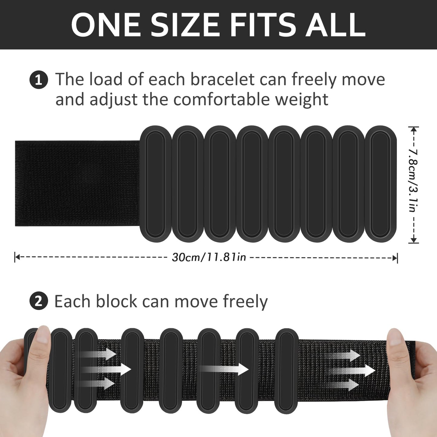 Adjustable Wrist & Ankle Weights Set of 2(1Lbs Each), Premium Silicone Wearable Weight Bracelets, Fits for Yoga, Pilates, Home Gym Workout, Dance, Pool Exercises, Jogging, Cardio, Strength Training (Black)