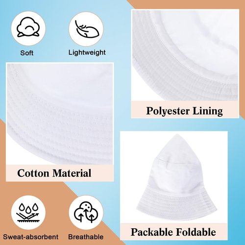 Mepase 60 Pcs Bucket Hat, Cotton Summer Cap for Women Men Summer Solid Color Beach Getaway Fisherman's Hat Outdoor and Travel (22.04-22.83 Inch)