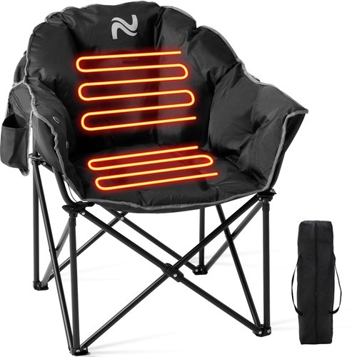 NAIZEA Heated Camping Chair, Oversized Heated Folding Outdoor Chair for Adults with 3 Heat Levels, Portable Foldable Patio Lounge Chair for Sports Outdoors Camp, Battery NOT Included