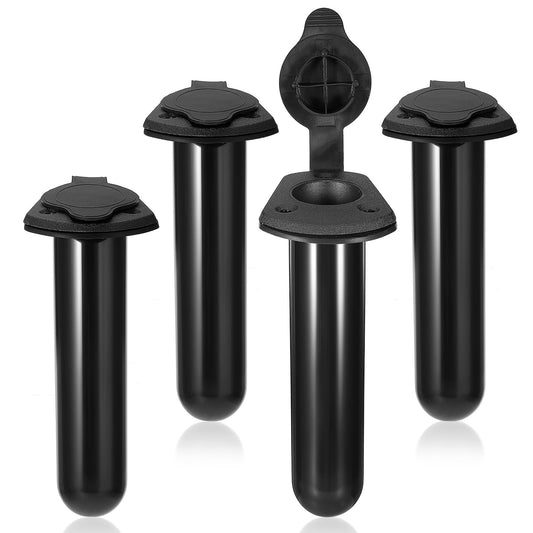 4 Pack of Kayak Deck Plastic Flush Mount Fishing Boat Rod Holders with Cap Cover,Gasket and Mounting Screws- Plastic Fishing Tackle Accessory Tool for Kayak Boat Canoe Pole