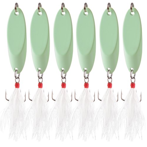 Spoon Lure Jigging Fishing Lures,6pcs Sinking Metal Luminous Spoon Lure Hard Bait Saltwater with Fishing Lure Treble Fishing Hooks for Salmon Bass Fishing Tackle Glow 7g-6pcs