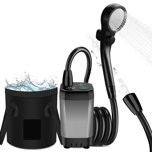 Cosy Life Portable Shower, Portable Shower for Camping with 5 Gallon Collapsible Bucket, 6000mAH Camping Shower with Smart LED Display, Multiple Spray Patterns for Outdoor Camping, Hiking, Pet Bathing