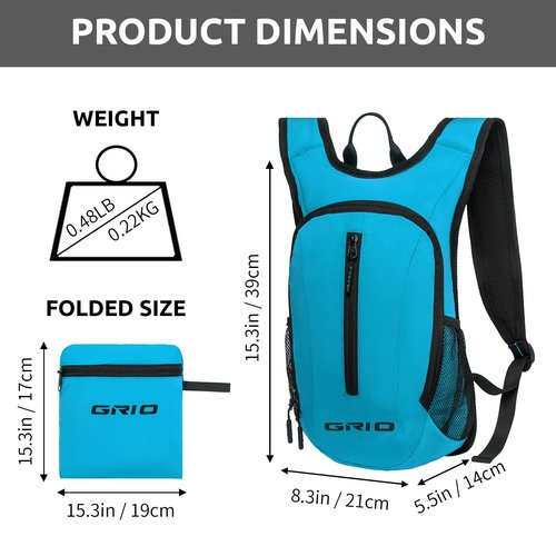 GRIO Lightweight Packable Daypack for Women Men, 15L Hiking Backpack, Water Resistant Daypack (blue)