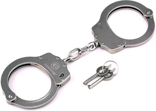 VIPERTEK Double Lock Steel Police Edition Professional Grade Handcuffs (Silver)