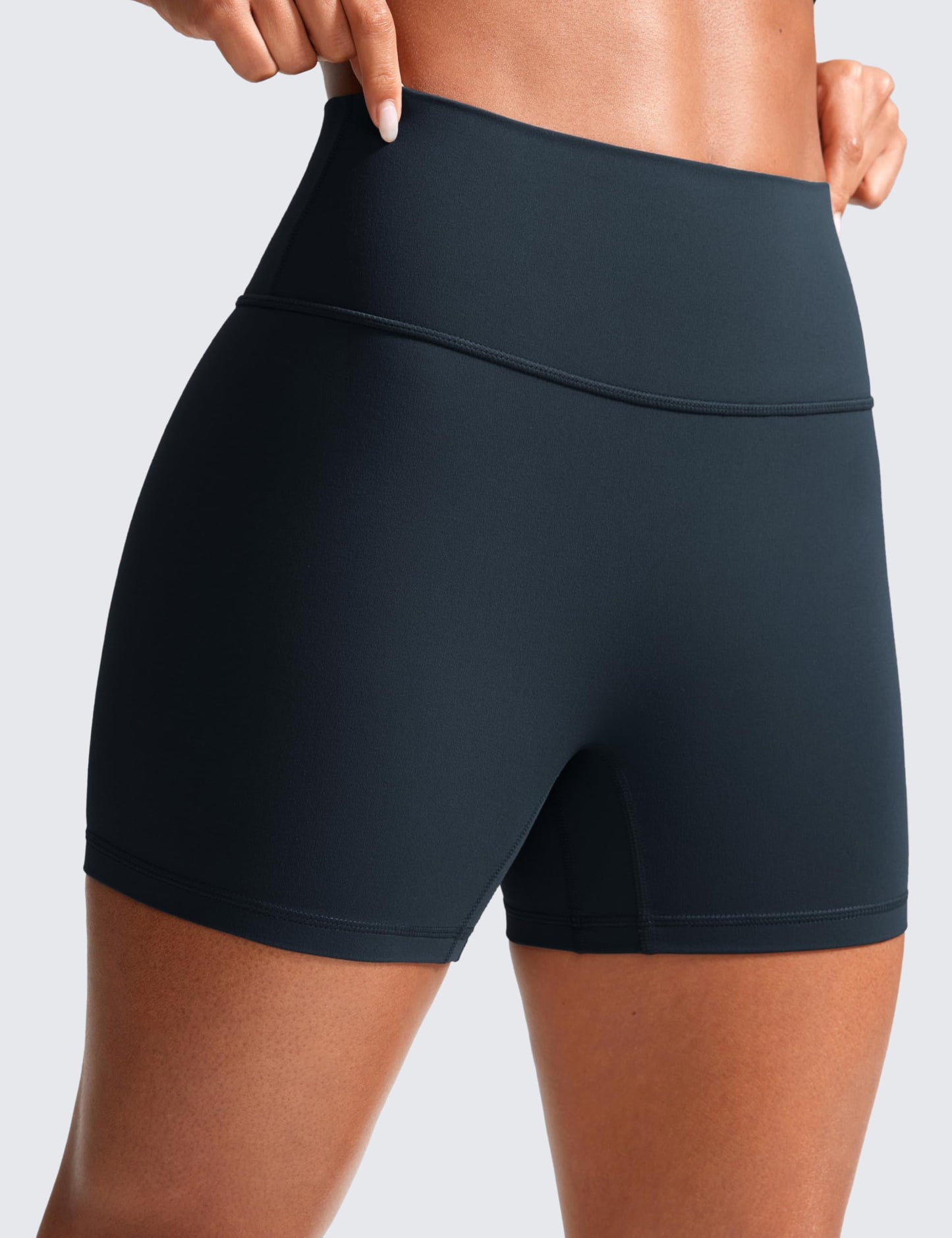 CRZ YOGA Secretsculpt Butterlift Biker Shorts 4" - No Front Seam High Waisted Womens Workout Gym Booty Scrunch Butt True Navy Medium