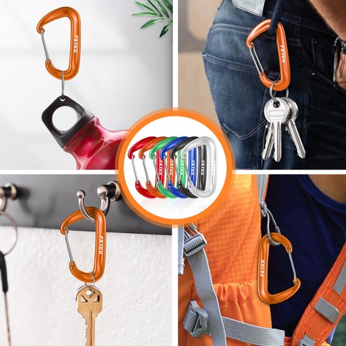 2PCS Carabiner Clips, 12kN (2697 lbs) Heavy Duty Caribeener Clip, 3" Aluminum D Ring Shape Carabeaners with 2PCS Keyrings Keychain Hook for Camping Hiking Backpack Locking Dog Leash (2 Black+2 Orange)