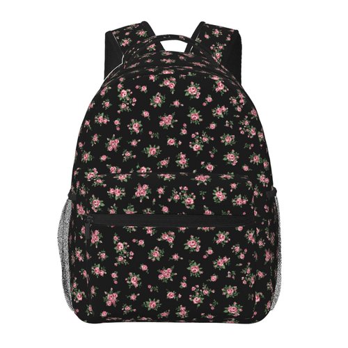 Moremohome Cute Floral Aesthetic Coquette Backpack for Women - Black, 11.4 x 7.8 x 15.7 Inches