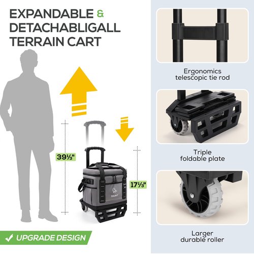 TOURIT Portable 50-Can Collapsible Rolling Soft Cooler with 29L Space & Reinforced All-Terrain Cart with Wheels Easy Transportation, Large Leakproof Travel Beach Ice Chest for Grocery Shopping