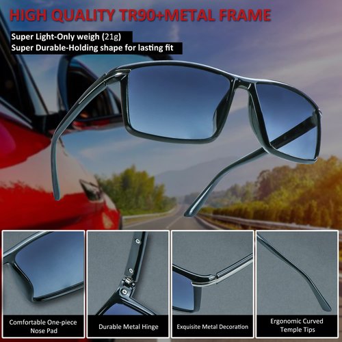 LifeArt Mens Polarized Sunglasses Ultralight Sports Fishing Driving Sunglasses for Men UV Protection Rectangle Metal Frame (Bright Black+Matte Black)