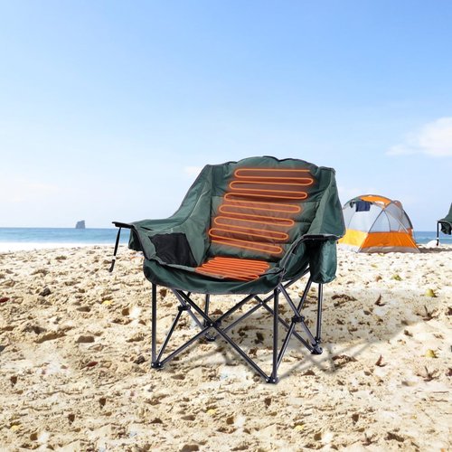 CDEN Heated Padded Chair, Heated Camping Chair, Heated Outdoor Chair, Oversized Camping Chair, with Cooler Bag, Side Bag, Heavy Duty, Power Bank (1 Pack)
