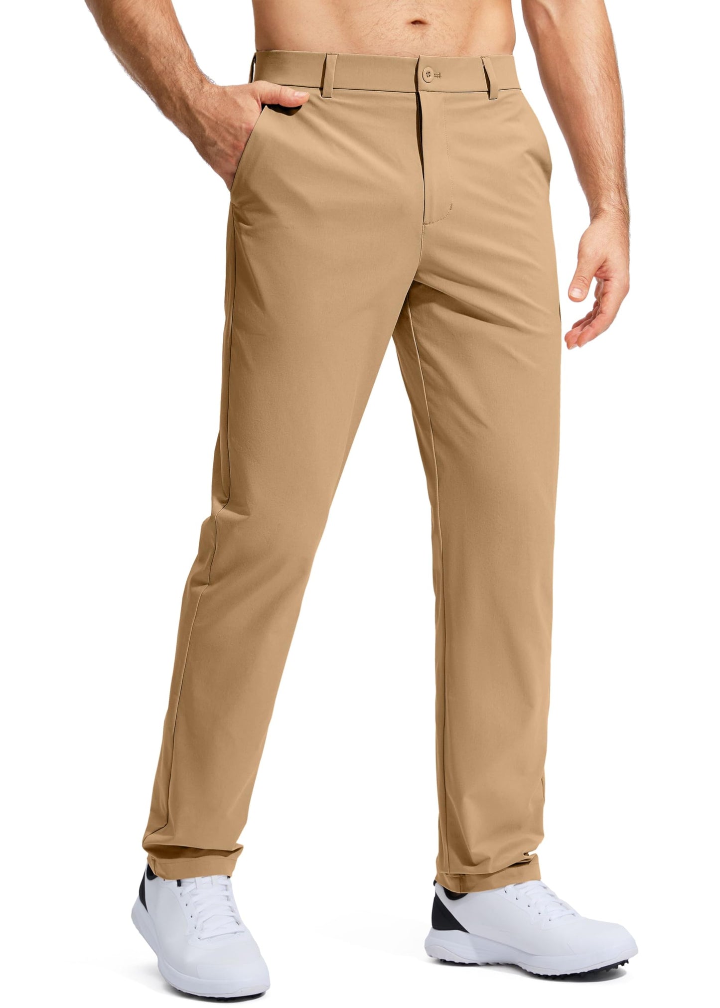 Pudolla Men's Golf Pants Work Dress Comfy Pants Casual Slacks Trousers with Pockets(Dark Khaki 42Wx30L)