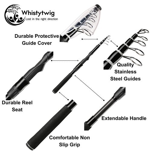 Whistytwig Compact Telescopic Fishing Rod - Versatile Retractable Pole for Fresh & Saltwater, Portable Fishing Rod, Ideal for Travel (Bandit 7'2" Spinning)