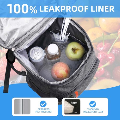 Bagtopia Camping Cooler Backpack 25 Cans, Leak Proof Soft Insulated Compartments Thermal Bag, Portable Lightweight Beach Travel Trip Picnic Lunch Backpack for Men and Women, Stripes-Grey