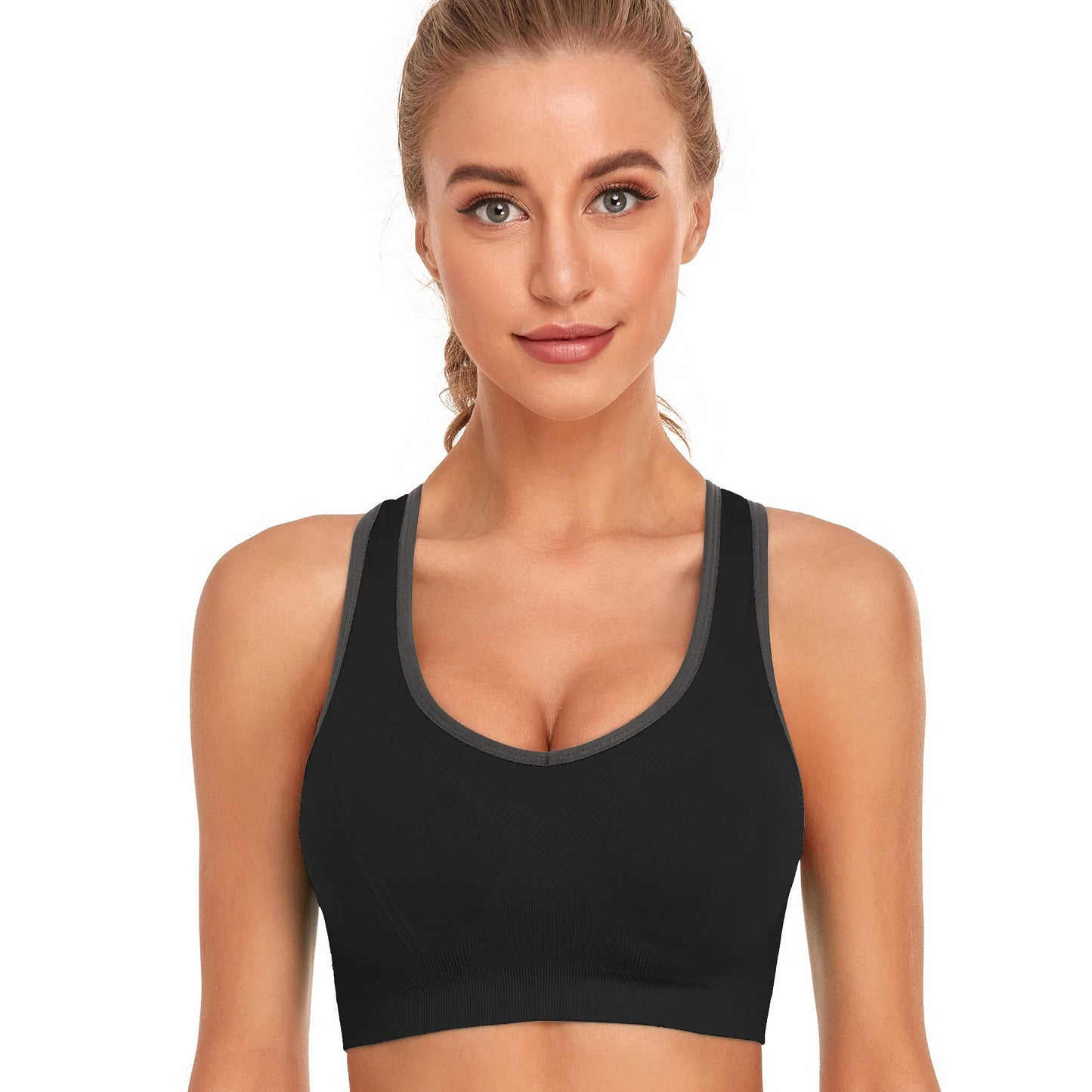 GXXGE Padded Racerback Sports Bras for Women High Impact Workout Yoga Gym Activewear Fitness Bra Black White X-Large