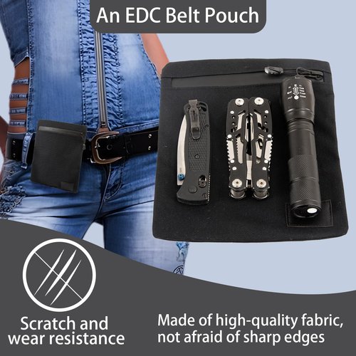 EDC Belt Organizer Pouch for Men & Women - Small Tactical Belt Bag with Zipper for Traveling & Hiking (Flat Design)