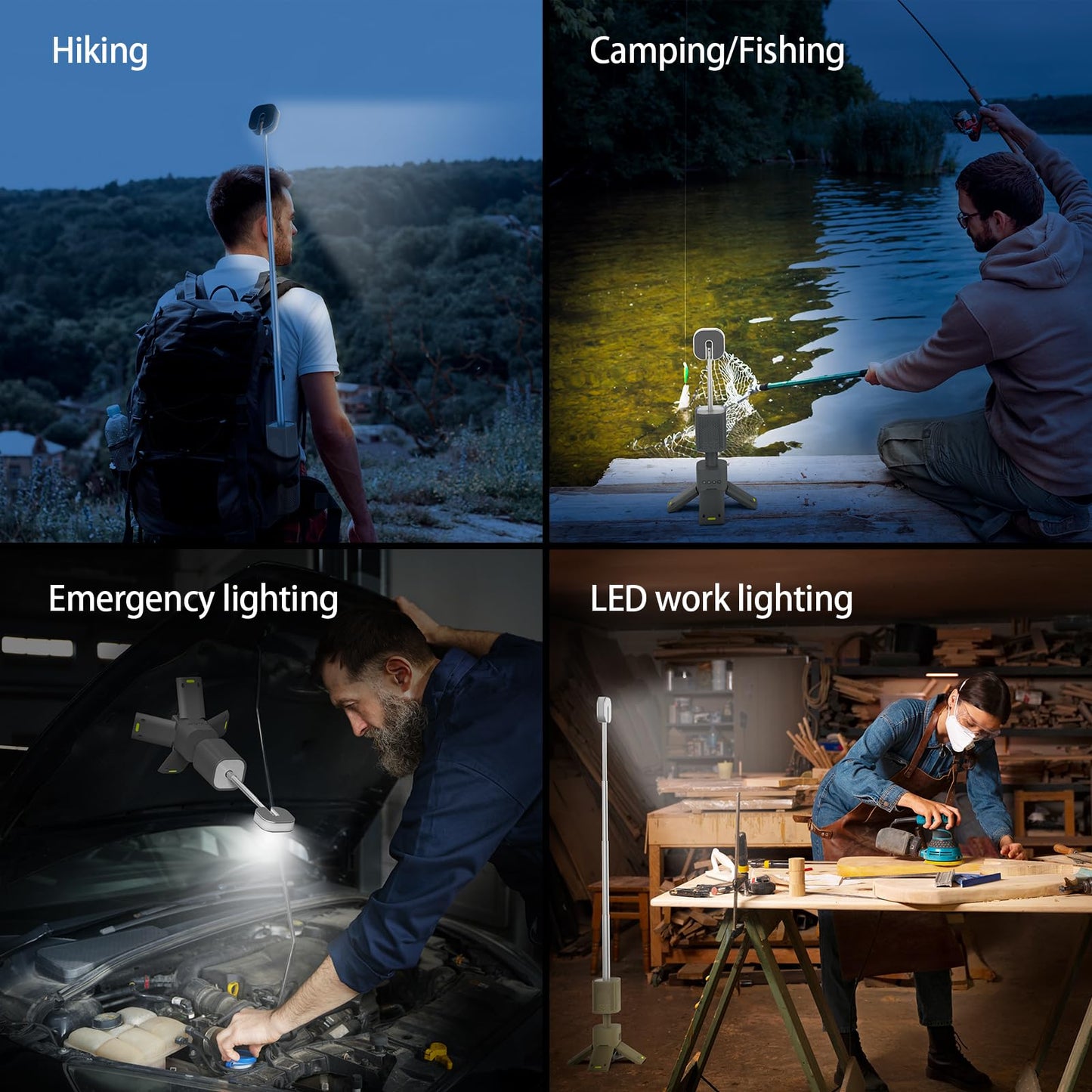 Hiwevvy Camping Lantern, 14000mAh Rechargeable Telescopic Camping Lights Built-in Magnetic Stand with Speaker, Portable Waterproof Outdoor LED Flashlight for Emergency, Hiking, Camping, Fishing -Khaki