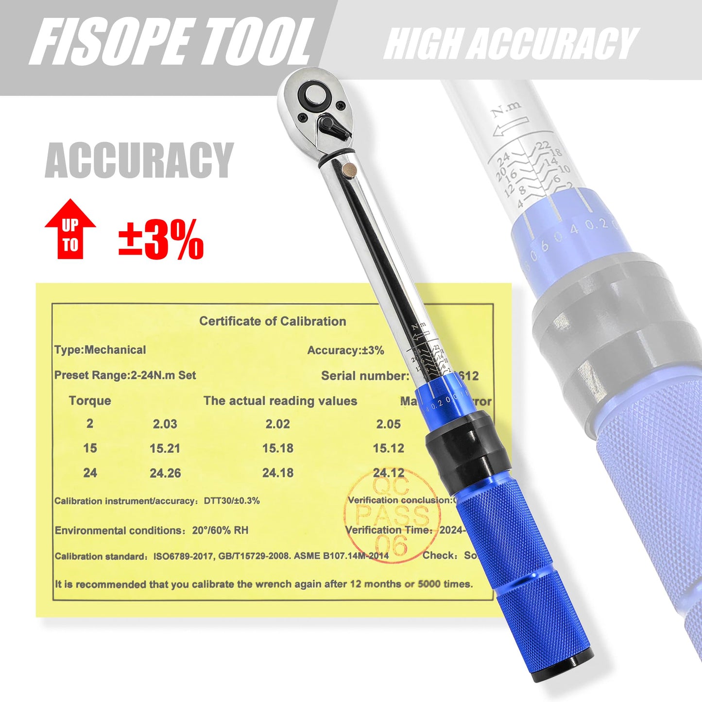 Fisope 1/4-Inch Drive Click Torque Wrench, 22pcs Bike Torque Wrench Set 2-24Nm, Dual-Direction Adjustable 72 Tooth Click Torque Wrench Set for Bicycle Maintenance