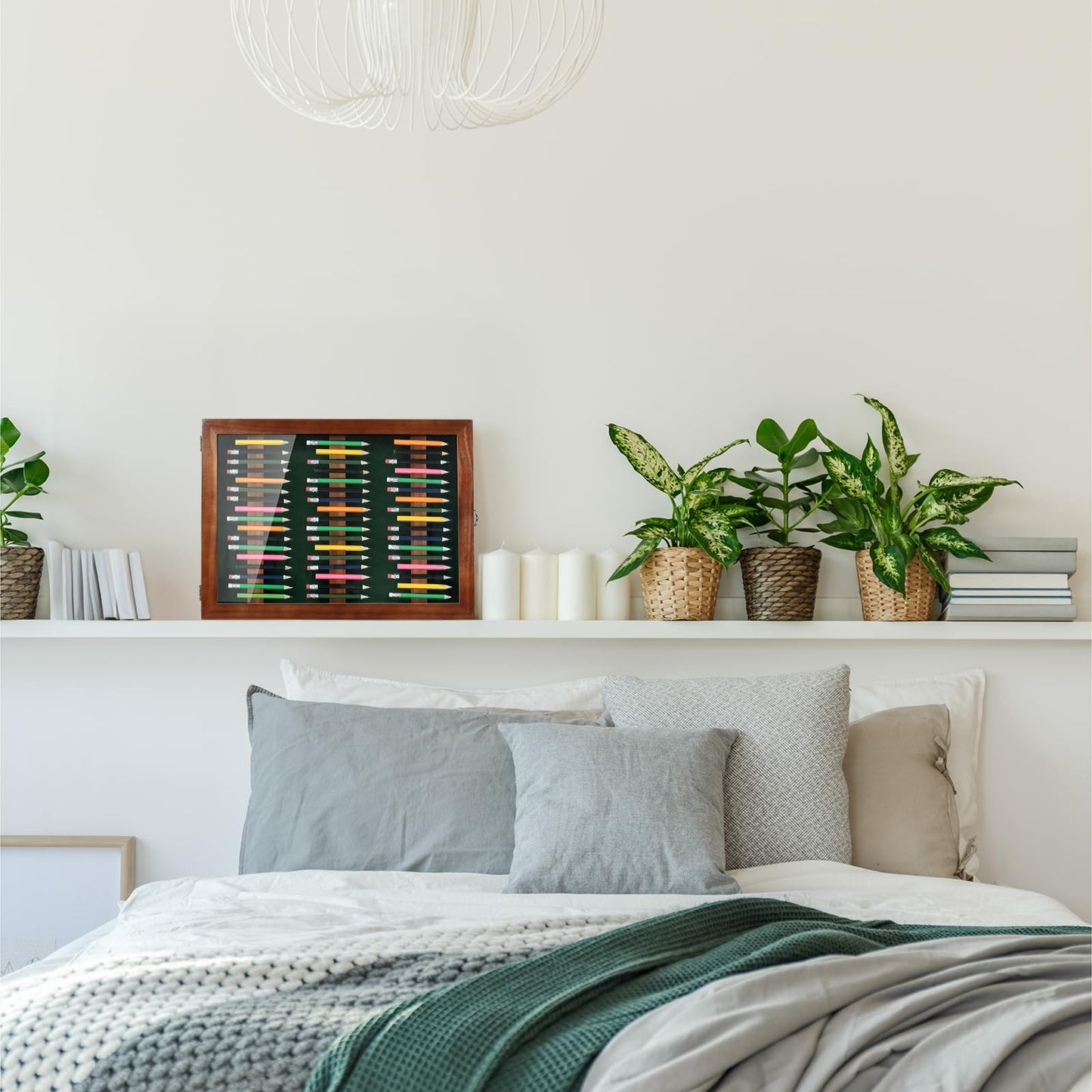 Golf Pencil Display Case Holds 51 Round or Octagonal Golf Pencils Wood Wall Mount Clear Display Case with Acrylic Dust UV Cover