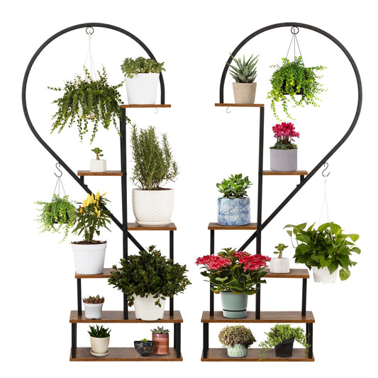 IDZO Premium 6 Tier Metal Plant Stand, Creative Heart Shape Ladder Plant Stands for Indoor Plants Multiple - High Capacity (2 pack)