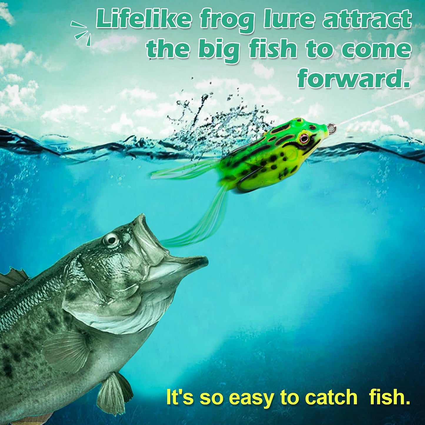 5 PCS Topwater Frog Lures Soft Silicone Fishing Lures Kit - Realistic Design Frog Swimbait with Weedless Hooks and Portable Box, Suitable for Freshwater and Saltwater Bass Fishing