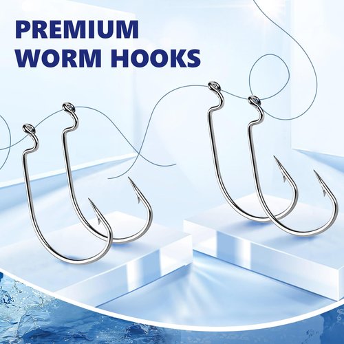 UCEC Fishing Hooks, 140PCS EWG Offset Worm Hooks Bass Hooks Wide Gap 2X Strong Senko Bait Texas Rig Jig Fish Hooks for Bass Trout Saltwater Freshwater Size:#4#2#1 1/0 2/0 3/0 4/0 5/0