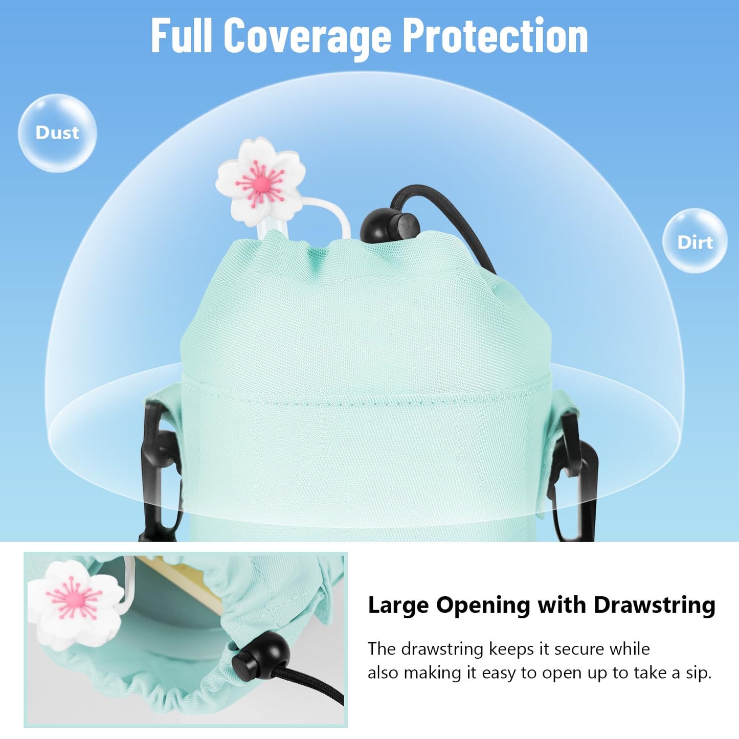 2win2buy Stanley Tumbler Carrier Bag - Water Bottle Holder with Strap - Sling Bag for 40 oz Cup - Green, Floral Pattern